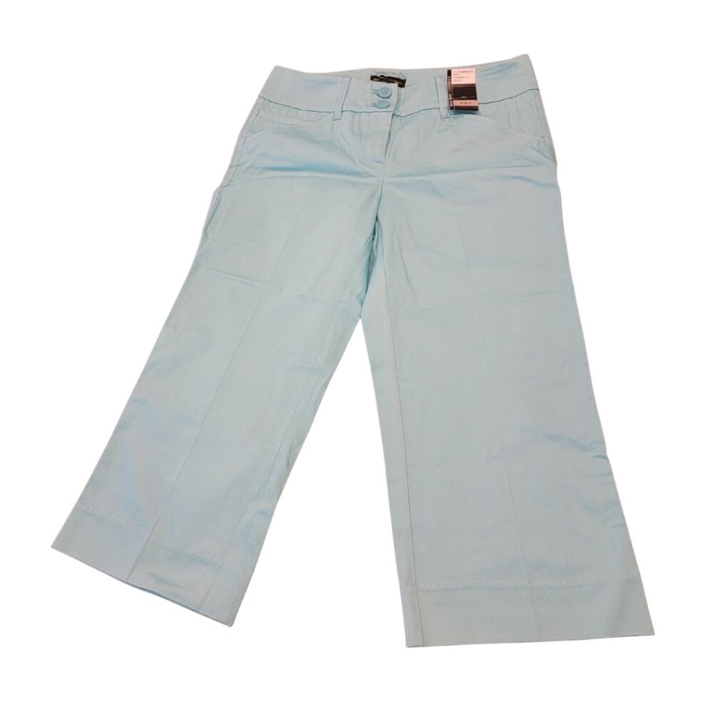 New York & Co Studio Stretch Mid Rise Straight Leg 14th St Crop Pants Aqua Blue